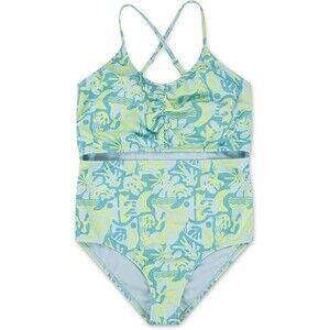 Hurley Girls' 1-Piece Cut Out Swimsuit Size 12 Turquoise Waves Adjustable Straps